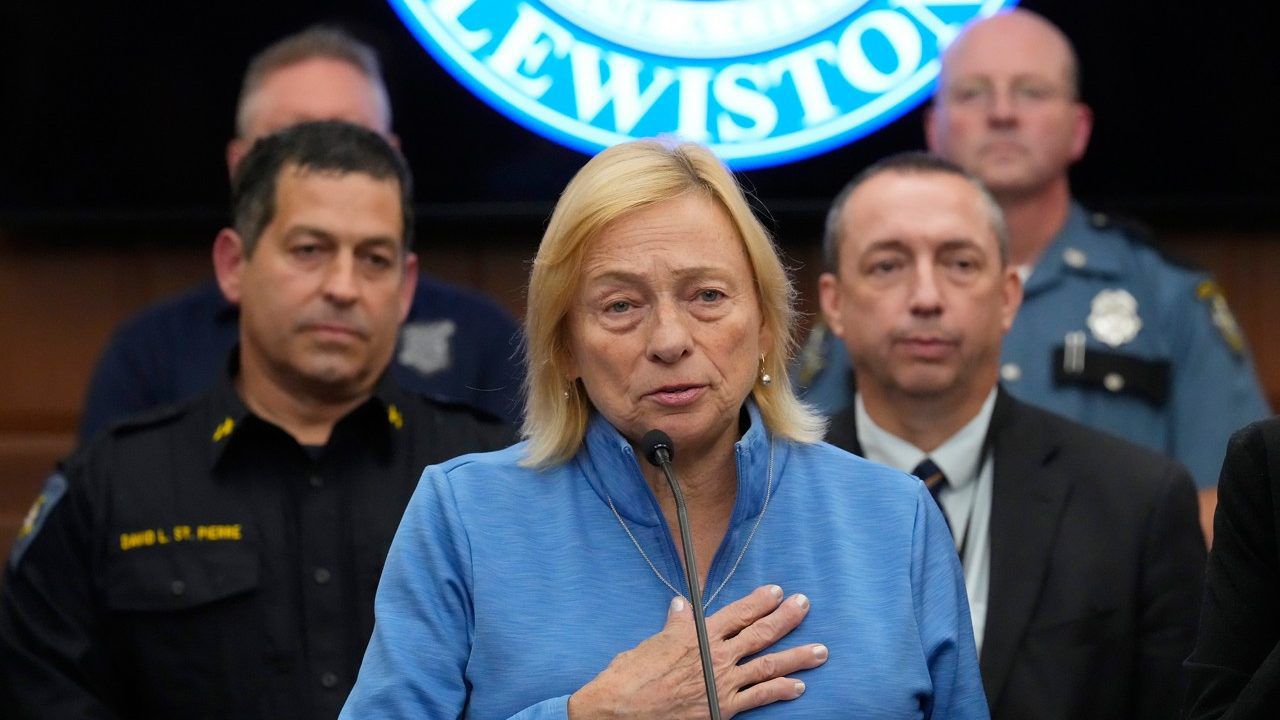 Gov. Janet Mills speaks during a news conference in the aftermath of a mass shooting, in Lewiston, Maine, Friday, Oct. 27. (AP Photo/Matt Rourke)