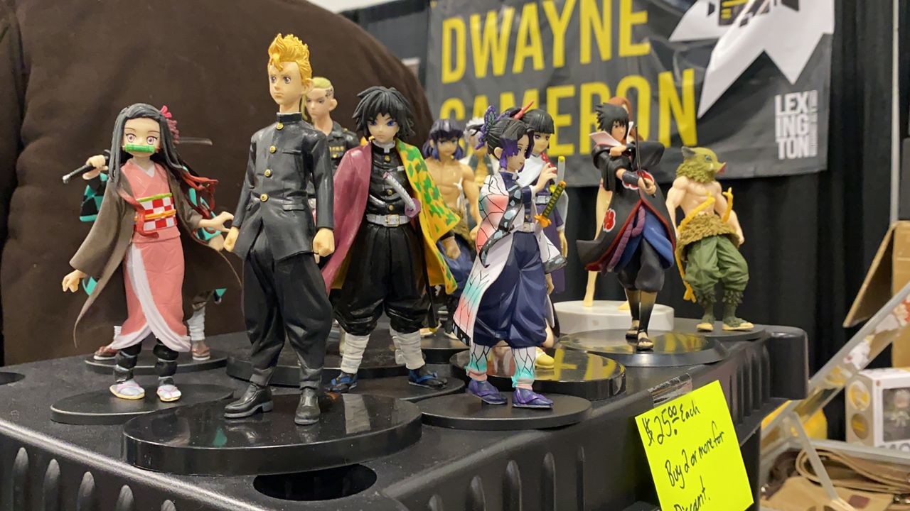 Anime figures sit on display at Lexington Comic-Con located at the Central Bank Center. (Spectrum News 1/Diamond Palmer)