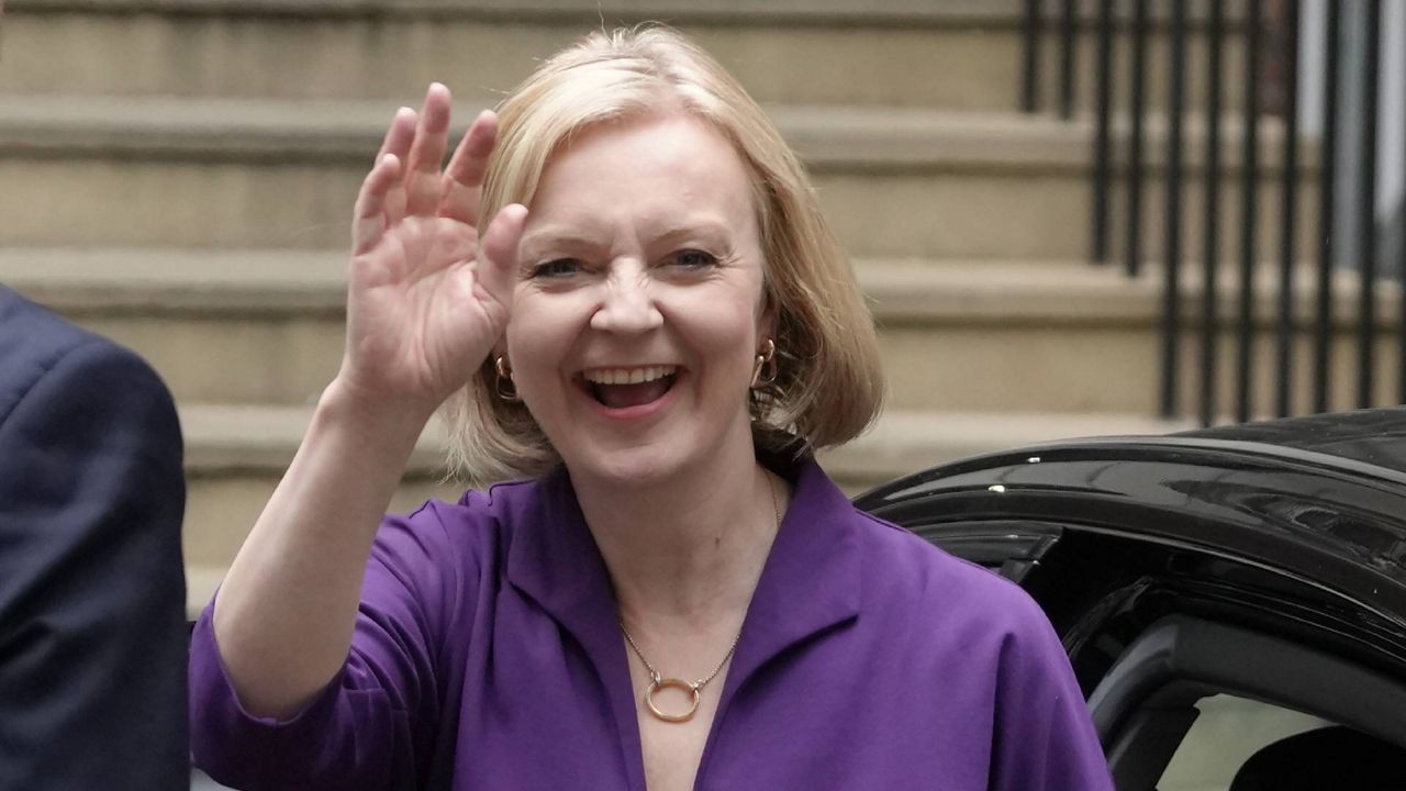 Liz Truss arrives at Conservative Central Office in Westminster after winning the Conservative Party leadership contest in London, Monday, Sept. 5, 2022. Liz Truss will become Britain's new Prime Minister after an audience with Britain's Queen Elizabeth II on Tuesday Sept. 6. (AP Photo/Kirsty Wigglesworth)