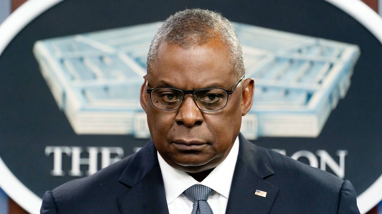 Secretary of Defense Lloyd Austin pauses while speaking during a media briefing at the Pentagon on Nov. 17. (AP Photo/Alex Brandon)