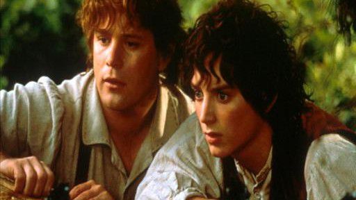 Sean Astin and Elijah Wood as Sam Gamgee and Frodo Baggins in scene from movie "The Lord of the Rings." (AP Photo)