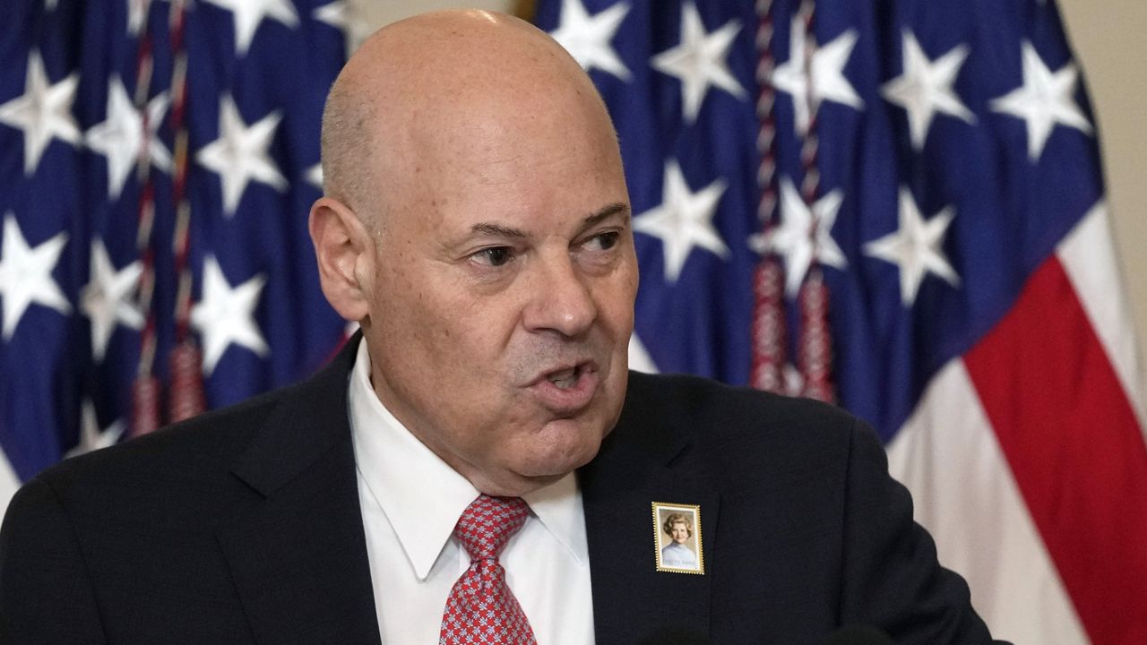 Postmaster General and CEO Louis DeJoy speaks in the East Room of the White House in Washington, Wednesday, March 6, 2024. (AP Photo/Susan Walsh, File)