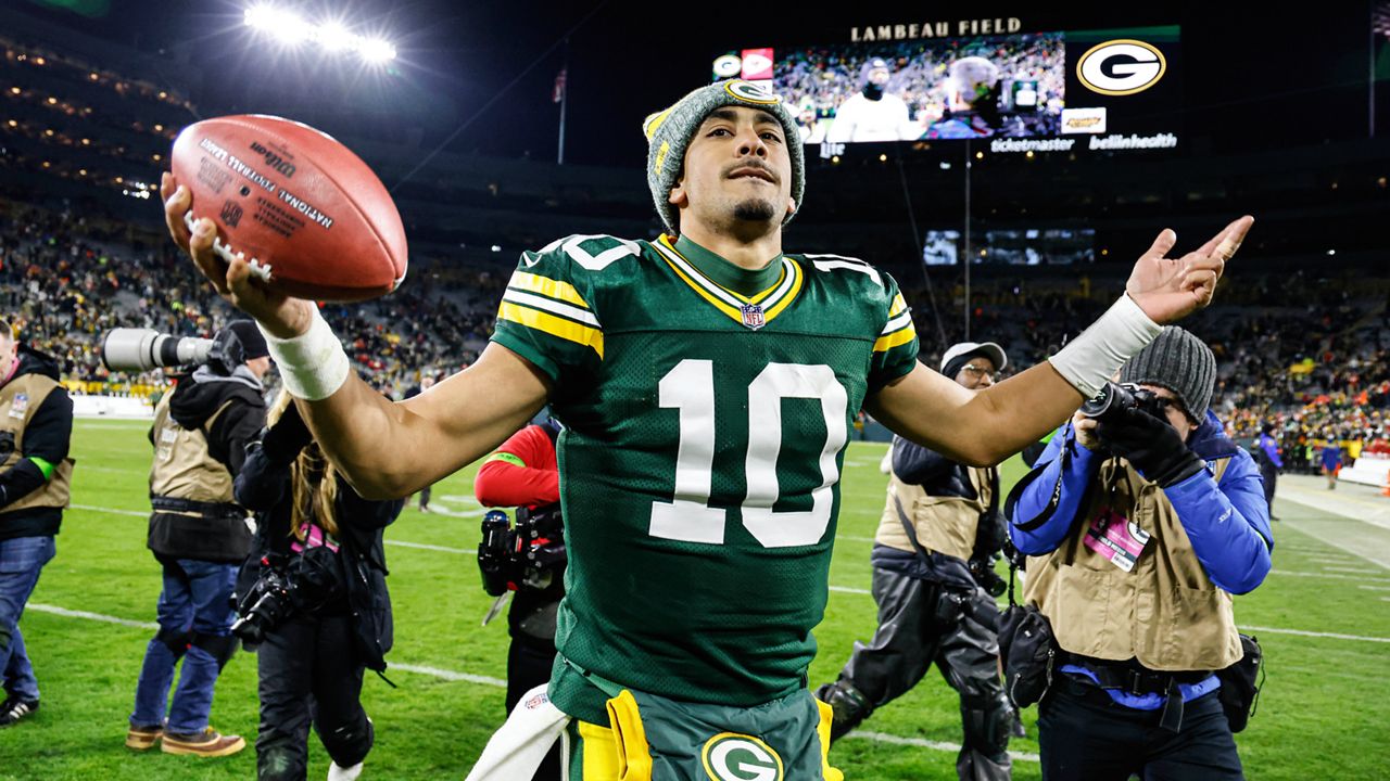 Green Bay Packers' Jordan Love reacts at the end of an NFL football game against the Kansas City Chiefs