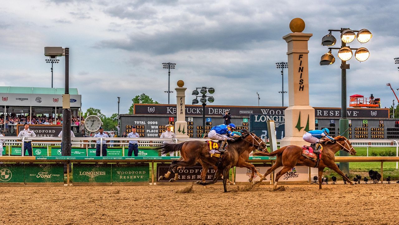 Mage and Javier Castellano edge out Two Phil's to win the 149th running of the Kentucky Derby on May 6, 2023. (Spectrum News 1/Tim Meredith)