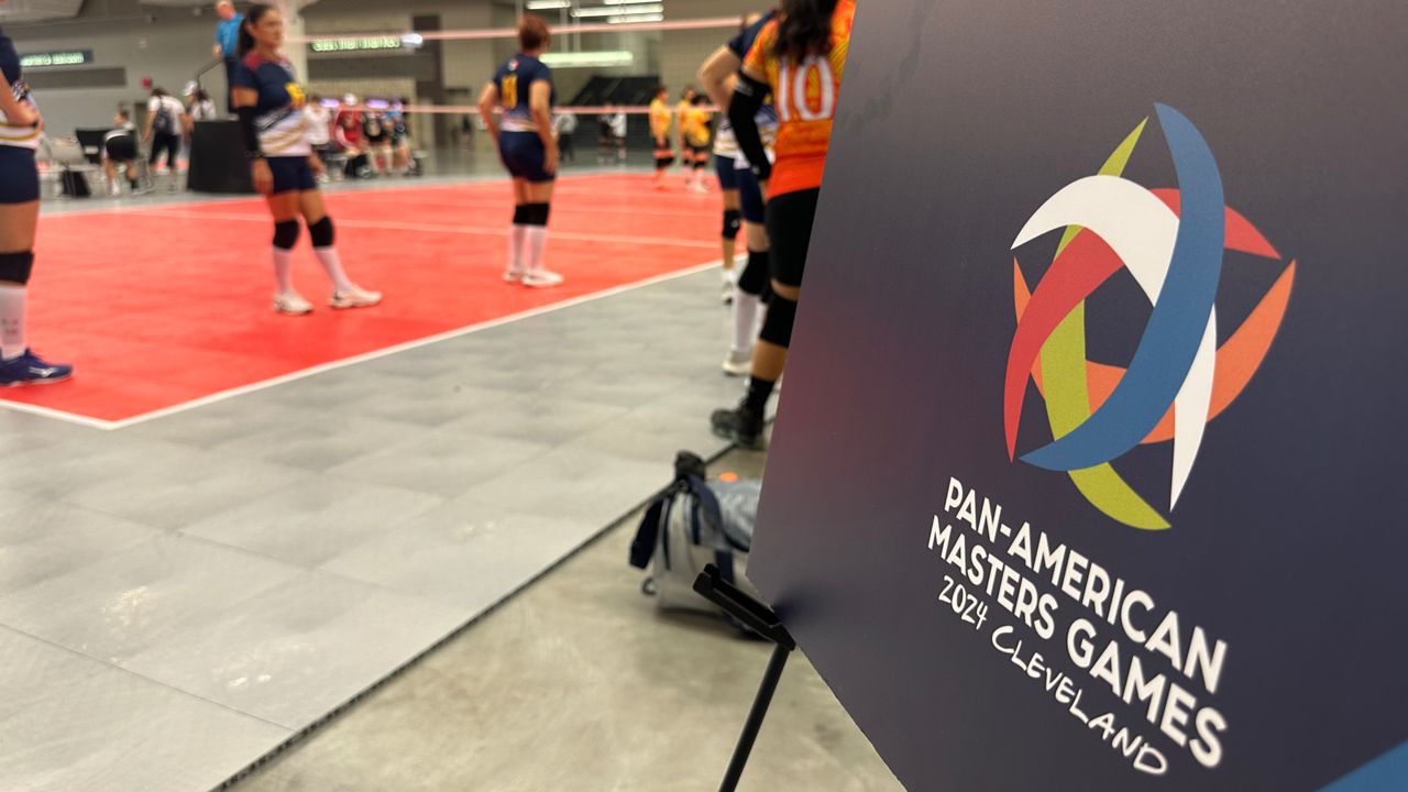 A sign for the Pan-American Masters Games 2024 in Cleveland is on display Saturday. 