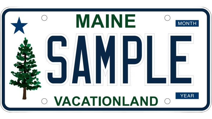 The new pine tree plate design replacing the standard Maine chickadee license plate. (Maine Secretary of State)