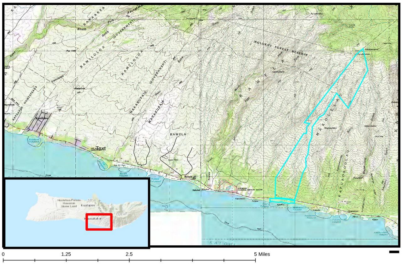 The Mākolelau acquisition is outlined in blue. (Courtesy DOFAW)