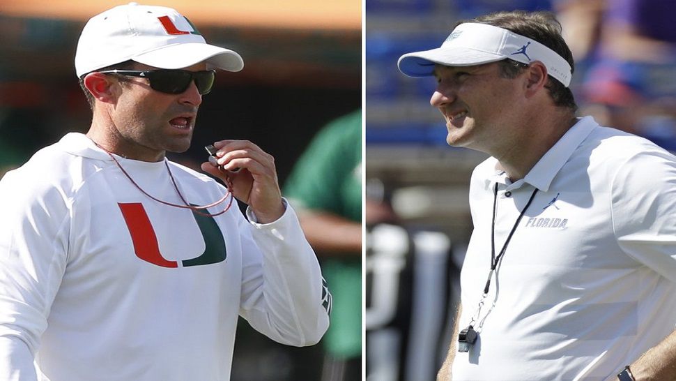 Miami coach Manny Diaz spent two years working for Florida coach Dan Mullen at Mississippi State.