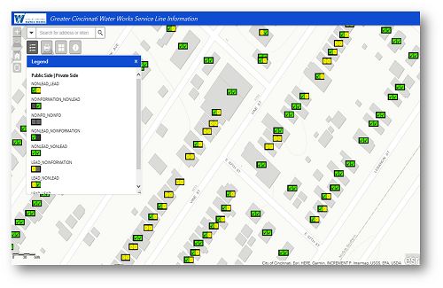 A graphic showing the lead service line search map provided by GCWW