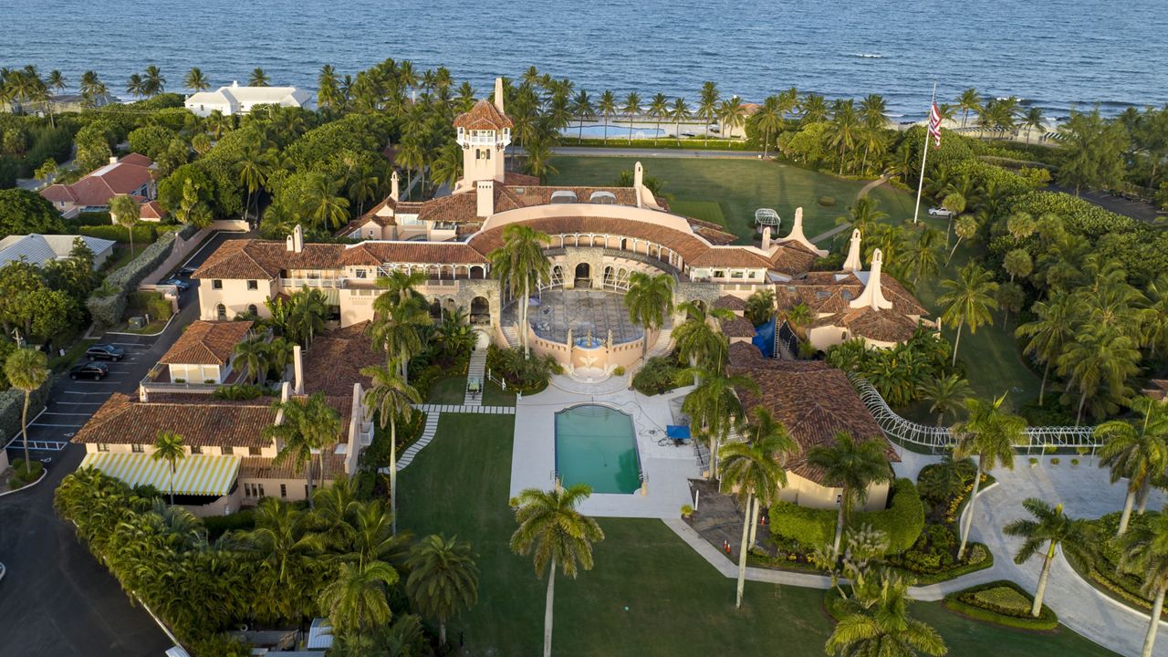 An aerial view of former President Donald Trump's Mar-a-Lago estate is seen Aug. 10, 2022, in Palm Beach, Fla. How much is Donald Trump's Mar-a-Lago worth? That's been a point of contention after a New York judge ruled that the former president exaggerated the Florida property's value when he said it's worth at least $420 million and perhaps $1.5 billion. (AP Photo/Steve Helber, File)