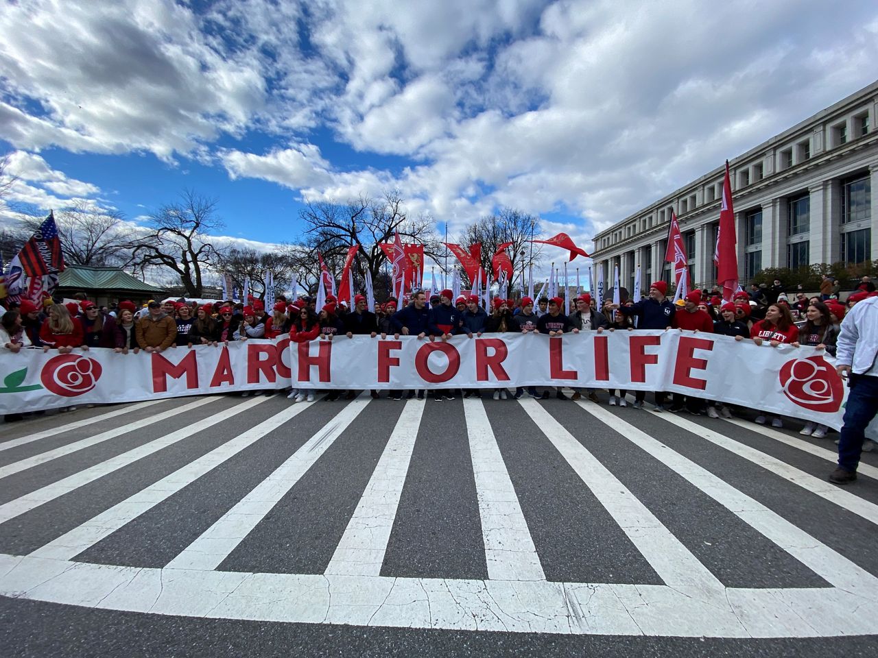 Anti-abortion activists participate in a rally in Washington in this image from Friday, Jan. 20. (Reena Diamante/Spectrum News 1)