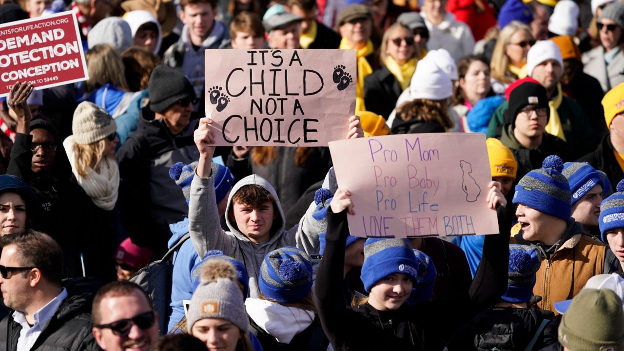 People participate in the March for Life rally Friday in Washington. (AP Photo/Patrick Semansky)