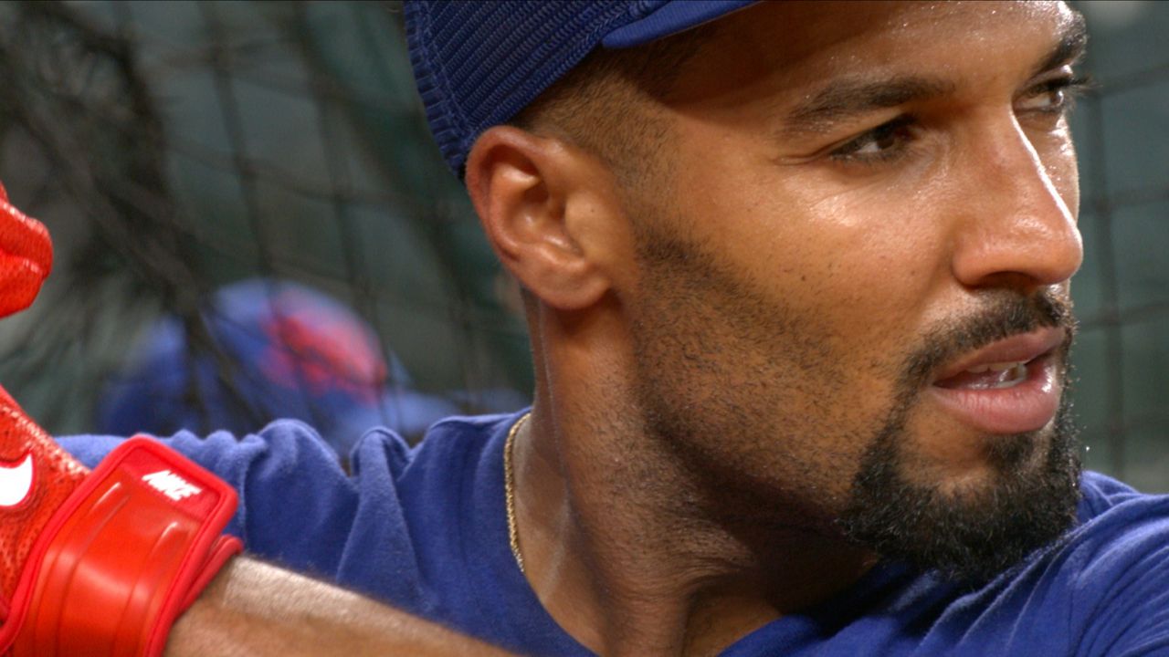 Texas Rangers' Marcus Semien takes batting practice before a