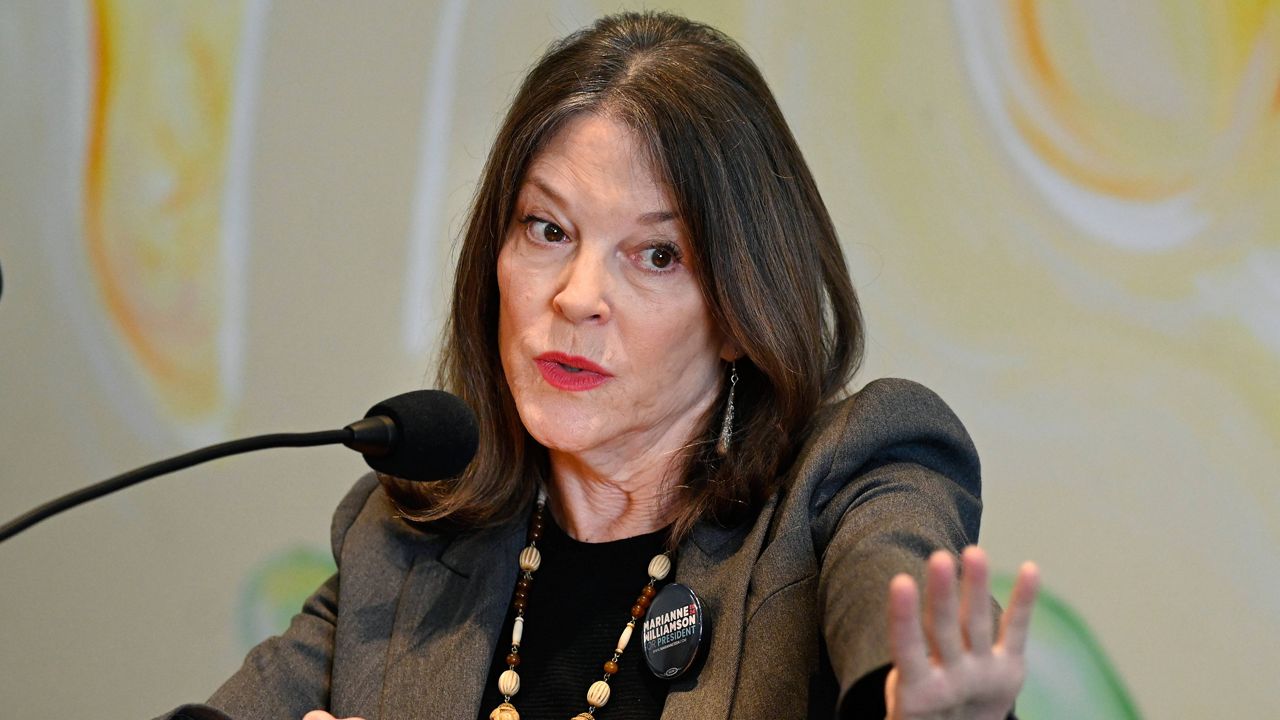 Democratic presidential candidate Marianne Williamson speaks at The Interfaith Center for Spiritual Growth, Sept. 10, 2023, in Ann Arbor, Mich. (AP Photo/Jose Juarez, File)