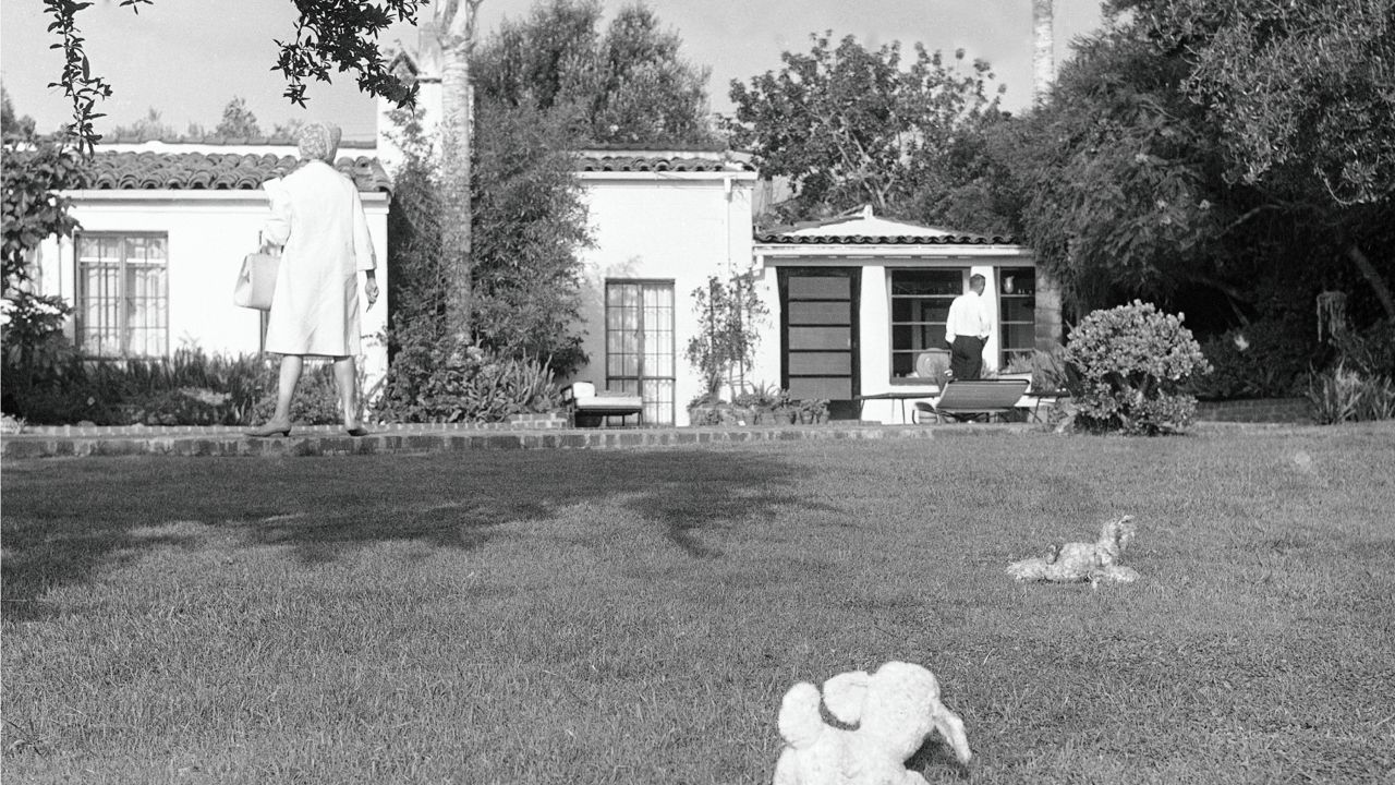 The backyard of the home where Marilyn Monroe lived is shown after she was found dead in Hollywood, August 5, 1962. (AP Photo/Harold Filan)