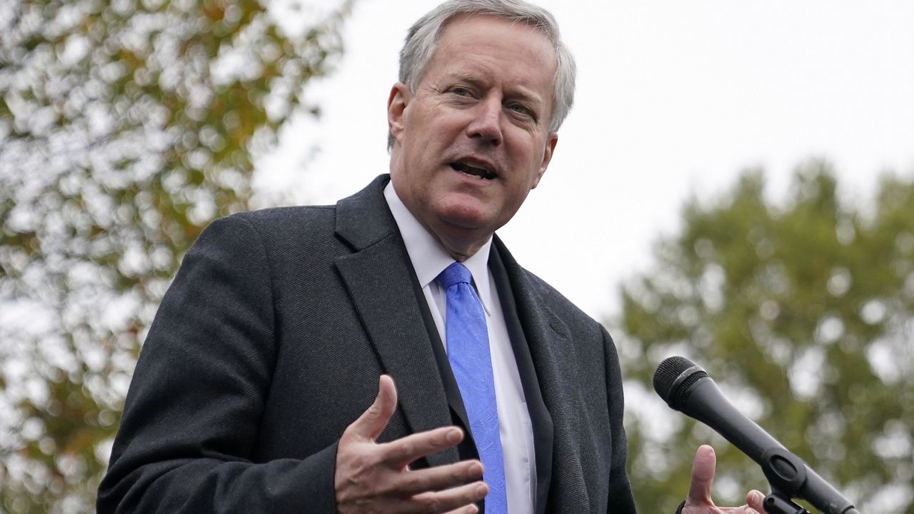 White House chief of staff Mark Meadows speaks with reporters outside the White House, Monday, Oct. 26, 2020, in Washington. (AP Photo, File)