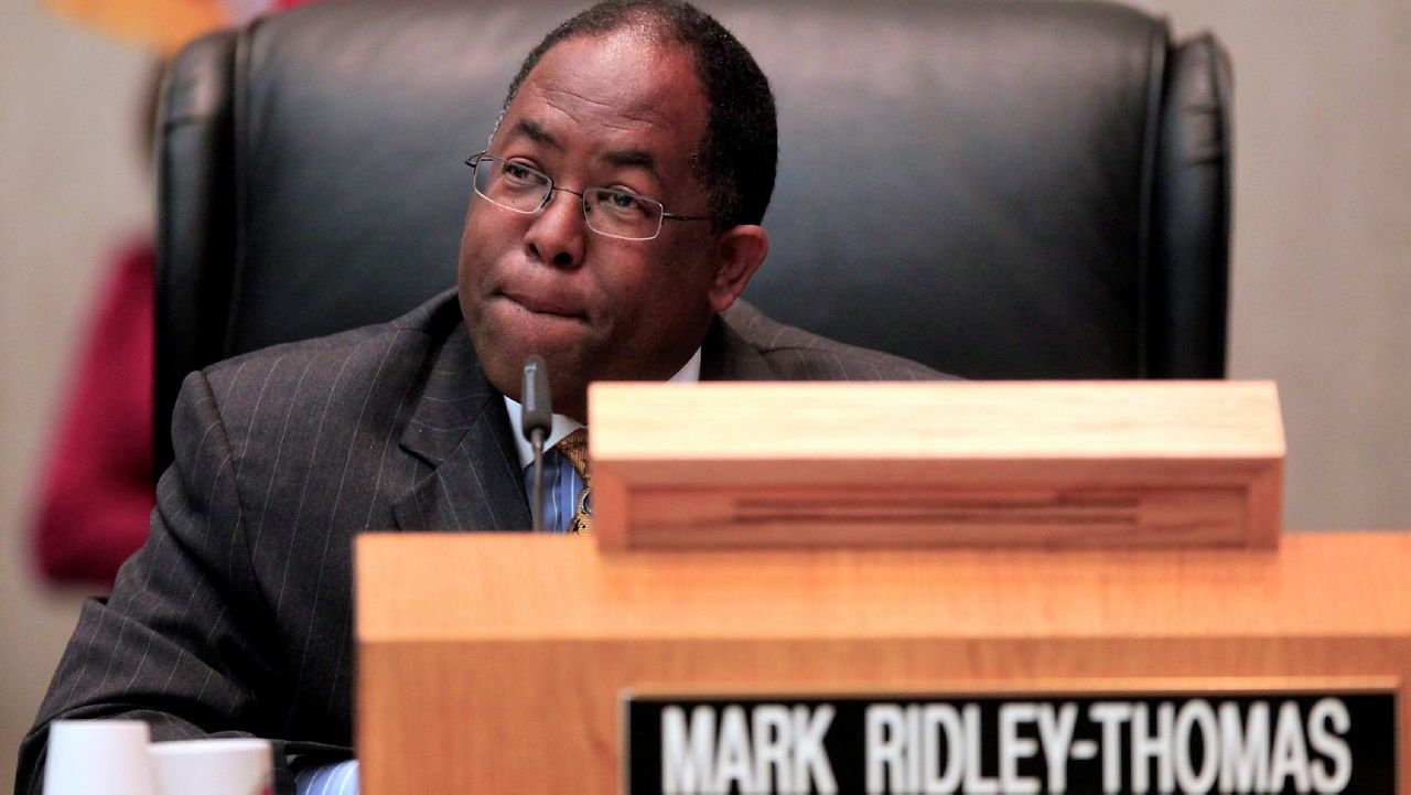 This June 1, 2010, file photo, Los Angeles County Supervisor Mark Ridley-Thomas attends a board meeting in Los Angeles. (AP Photo/Damian Dovarganes)