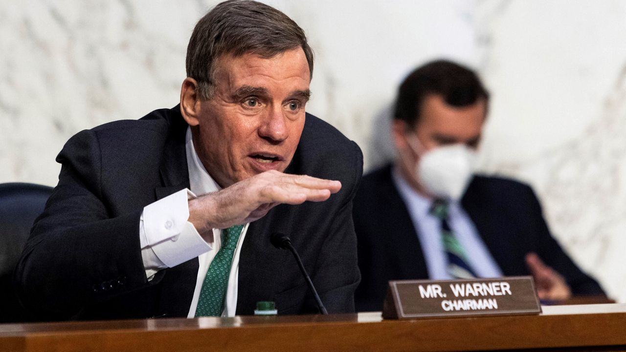 Sen. Mark Warner, D-Va., speaks during a Senate Intelligence Committee hearing. (Graeme Jennings/AP)