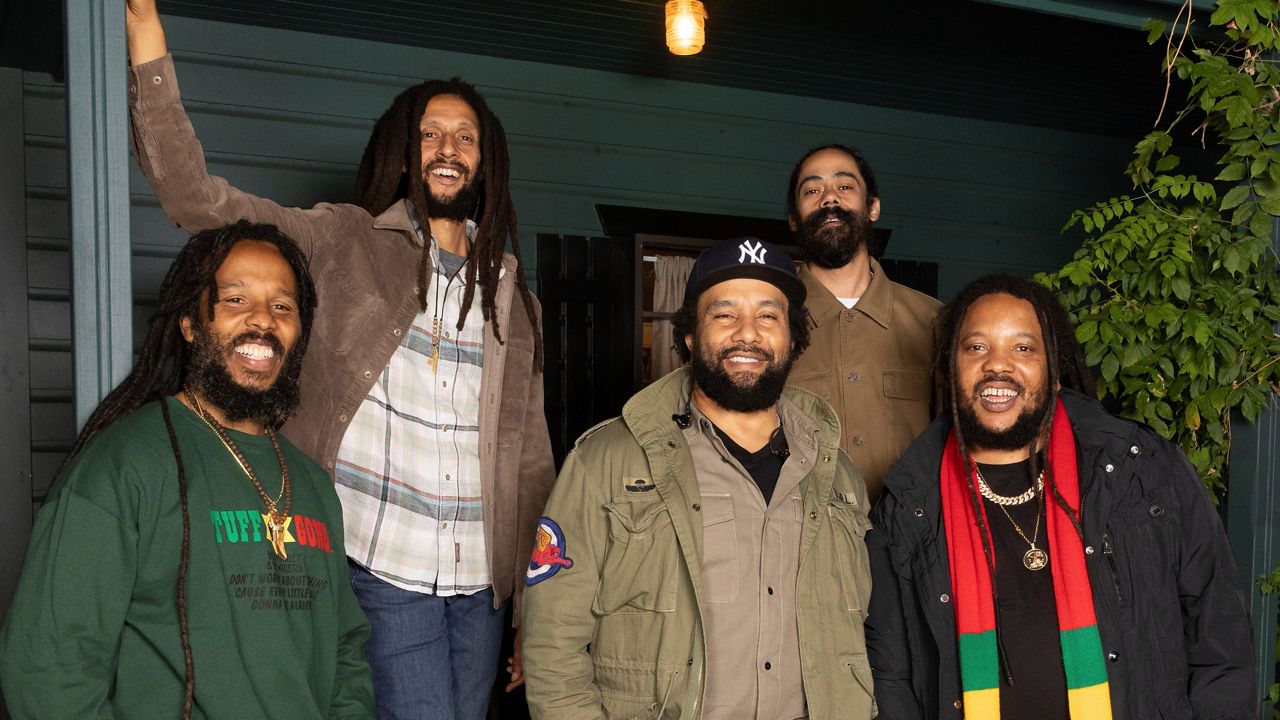 Ziggy Marley, from left, Julian Marley, Ky-Mani Marley, Damian Marley and Stephen Marley pose for a portrait on Sept. 22, 2024, in New York. (Photo by Matt Licari/Invision/AP)