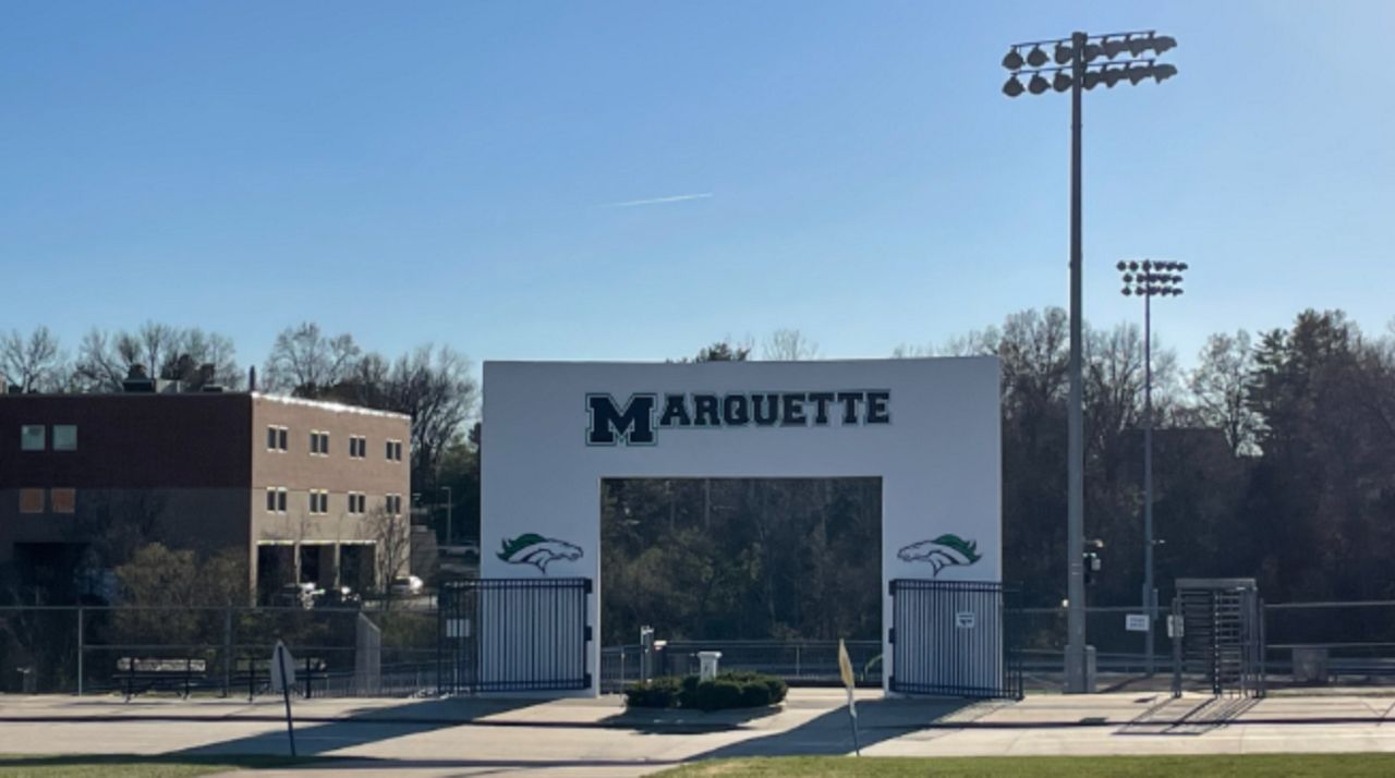 This is the entrance to the football field at Marquette High School in St. Louis, Mo. (Spectrum News/Gregg Palermo)
