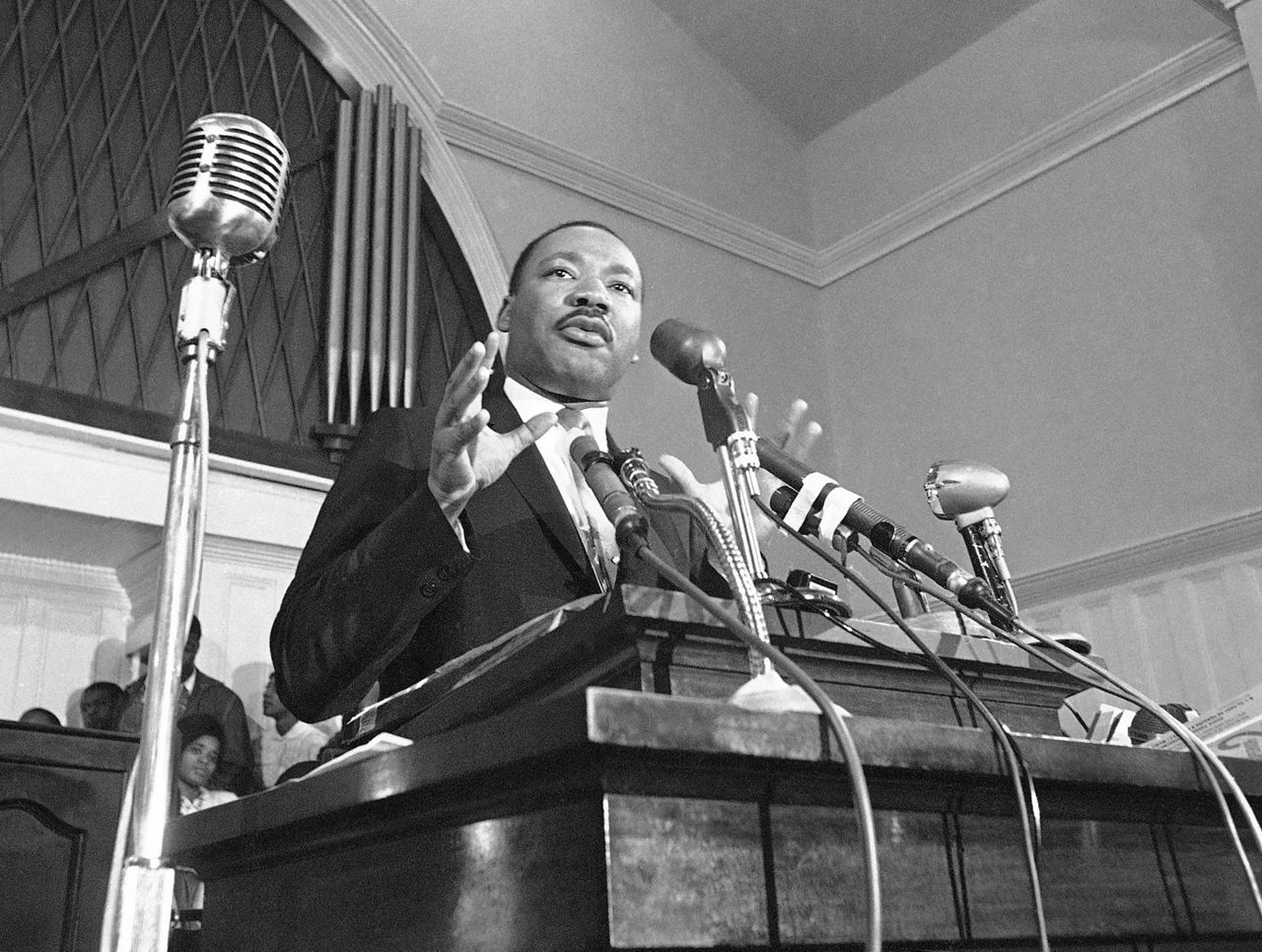In this 1960 photo, the Rev. Martin Luther King Jr. speaks in Atlanta. (AP File Photo)