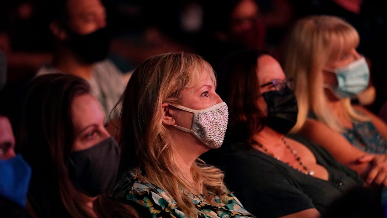Fans wear masks as they watch the band Switchfoot perform, Tuesday, Aug. 24, 2021, at the Grammy Museum in Los Angeles. (AP Photo/Chris Pizzello)