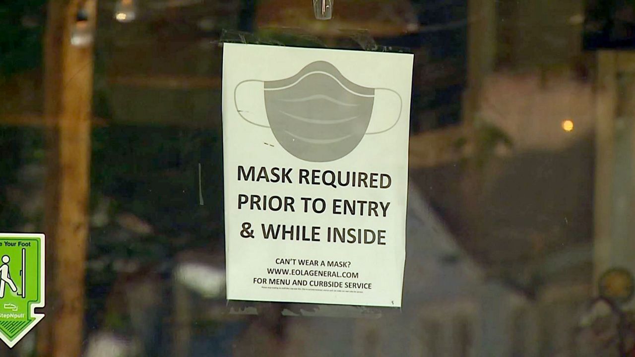 A sign telling customers to wear a mask before entering the business. (Spectrum News 1/File)