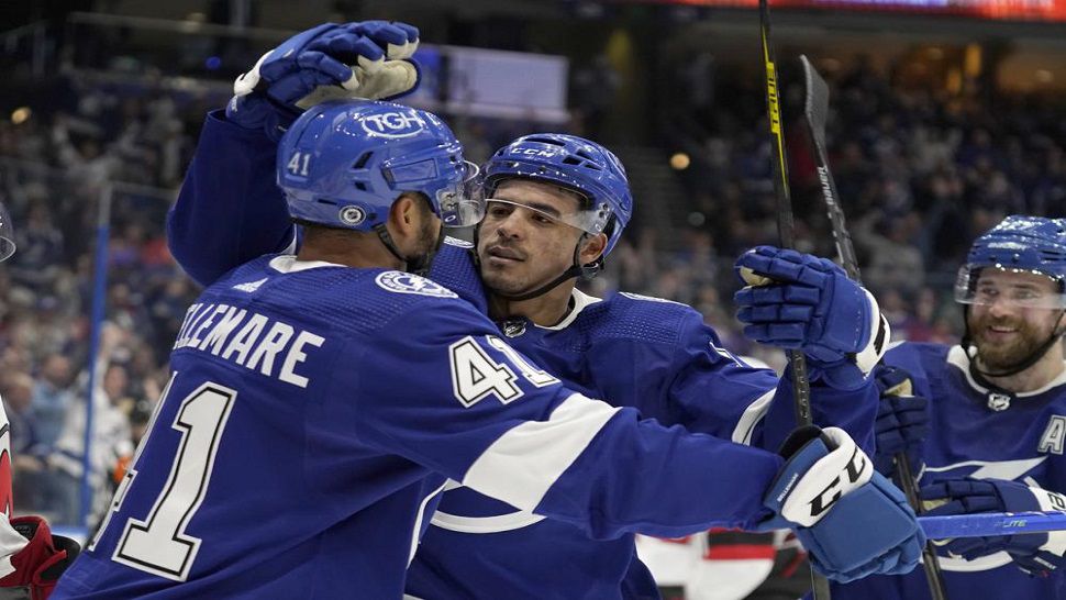 Tampa Bay forward Mathieu Joseph scored in the second period against New Jersey on Thursday night.