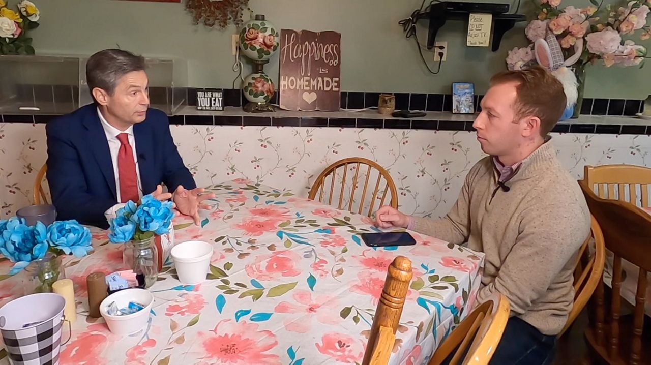 Ohio U.S. Senate candidate Matt Dolan (R) speaks with Spectrum News at a recent campaign stop in Beavercreek.