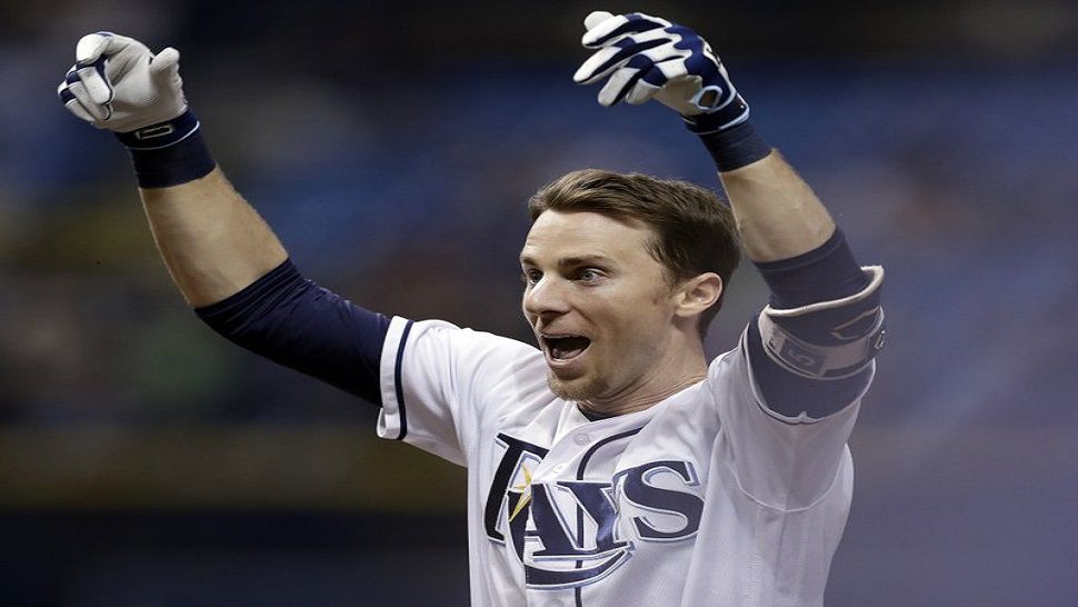Tampa Bay Rays’ Matt Duffy celebrates his game-winning RBI single off Toronto Blue Jays relief pitcher Ryan Tepera in the ninth inning of a baseball game Wednesday, June 13, 2018, in St. Petersburg, Fla. The Rays won the game 1-0. (AP Photo/Chris O’Meara)
