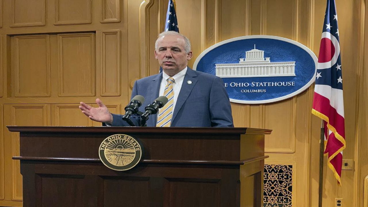 hio Senate President Matt Huffman, a Lima Republican, discusses the Senate passage of Ohio's two-year, $75 billion state budget, on Wednesday, June 9, 2021, in Columbus, Ohio. Differences in how to pay for K-12 education are expected to dominate the next stage of deliberations, with the House and Senate taking different approaches to a long-term school funding solution. The two chambers must reconcile two versions of the budget by month's end. (AP Photo/Andrew Welsh-Huggins)