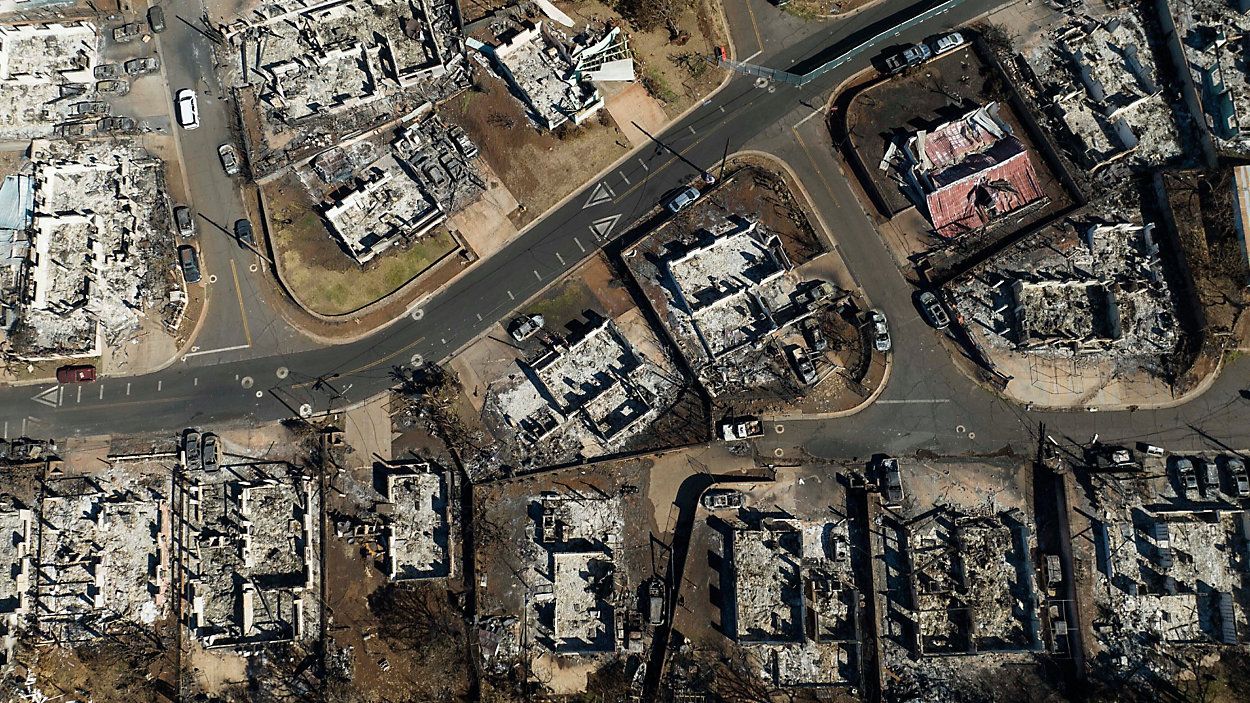 Caption: An estimated 12,000 residents were displaced by the Aug. 8, 2023 Maui wildfires. (Associated Press/Jae C. Hong, file)