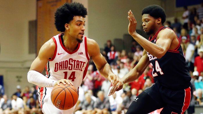 Ohio State forward Justice Sueing Jr. drove against Texas Tech's Kerwin Walton on Wednesday.