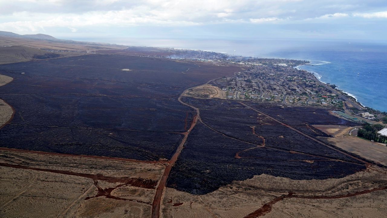 Wildfire devastation is seen outside the city Lahaina, Hawaii, Aug. 10, 2023. (AP Photo/Rick Bowmer, File)