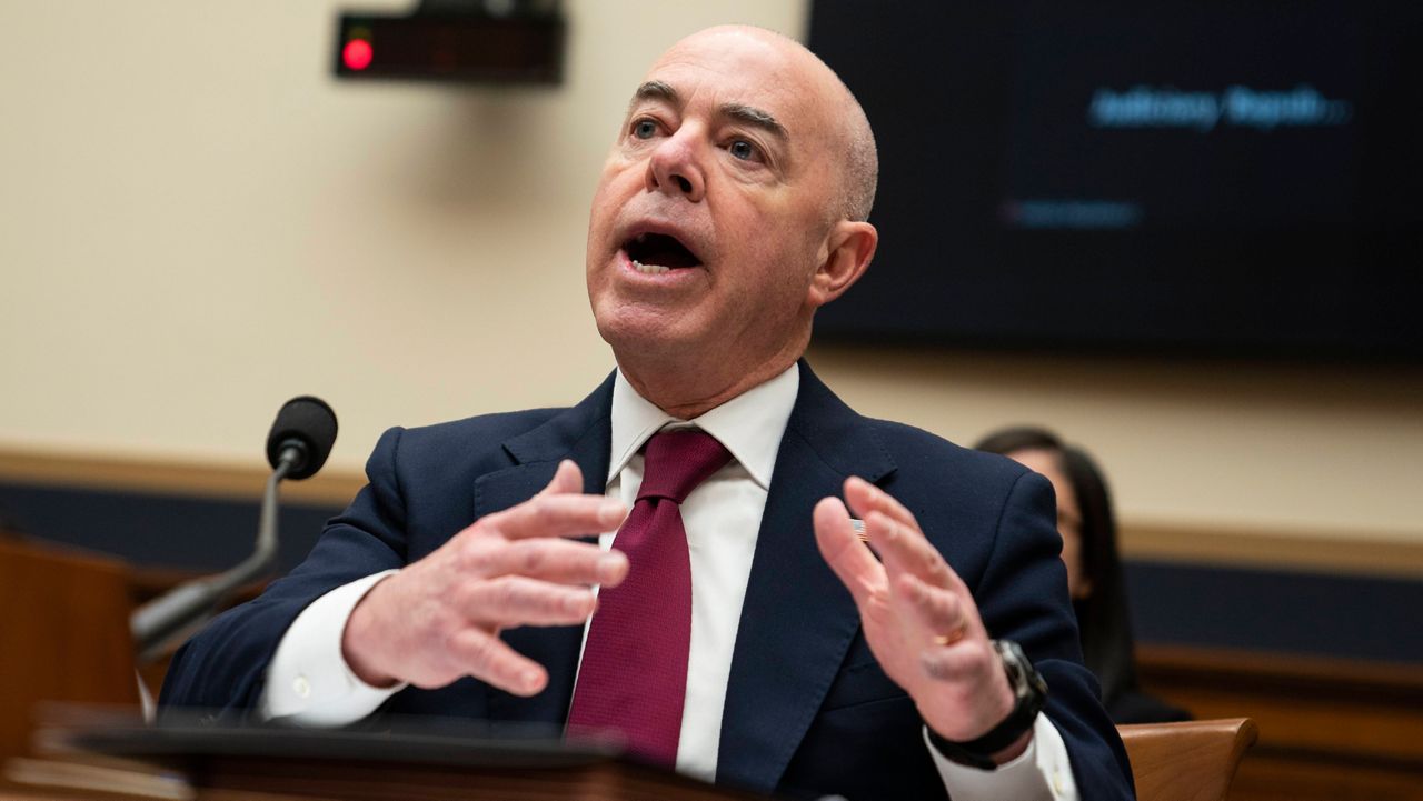 Homeland Security Secretary Alejandro Mayorkas testifies Thursday before the House Judiciary Committee on Capitol Hill. (AP Photo/Evan Vucci)