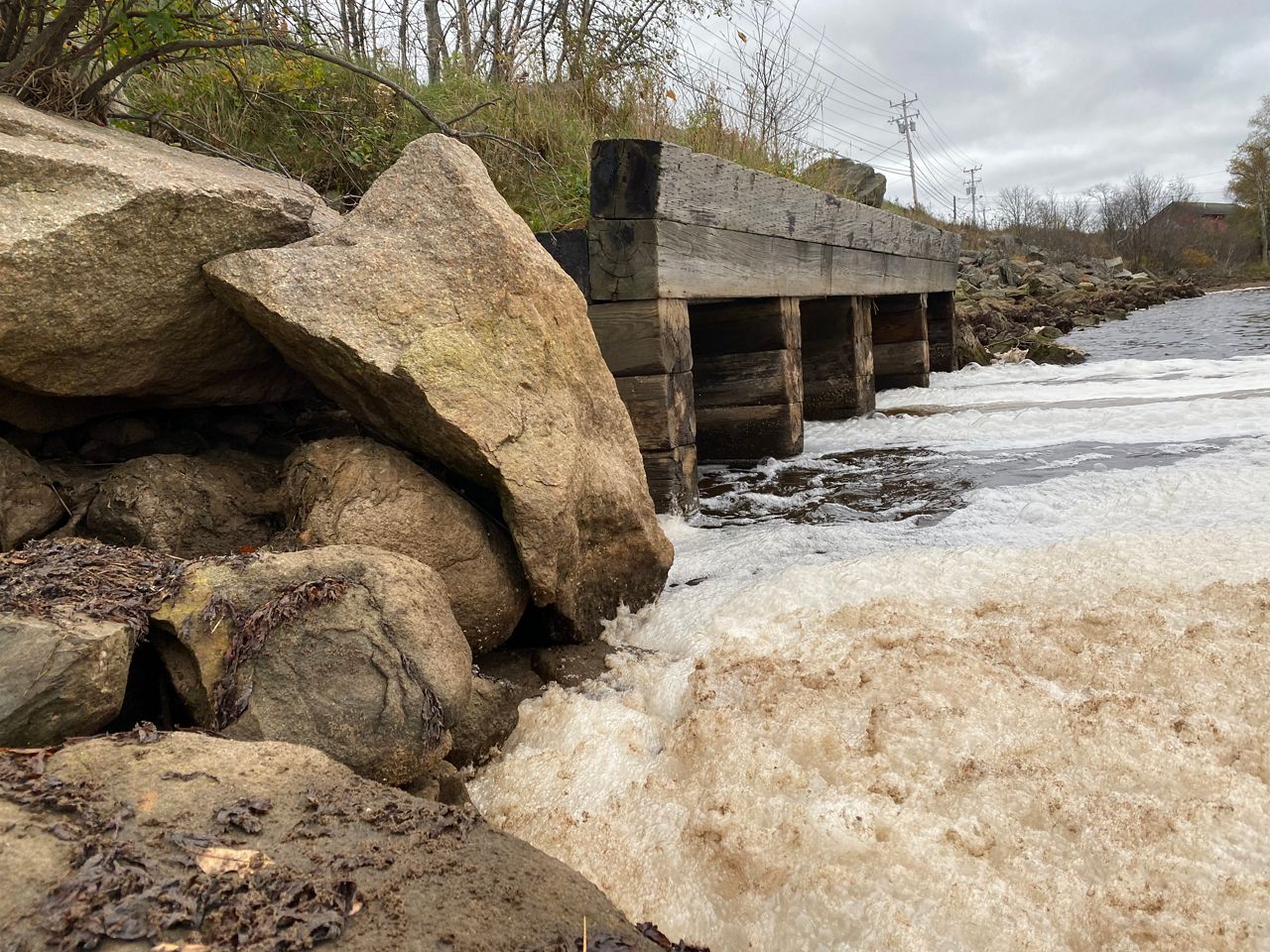 The box culverts under the Machias causeway are in need of repair or replacement. (Spectrum News Maine photo by Susan Cover)