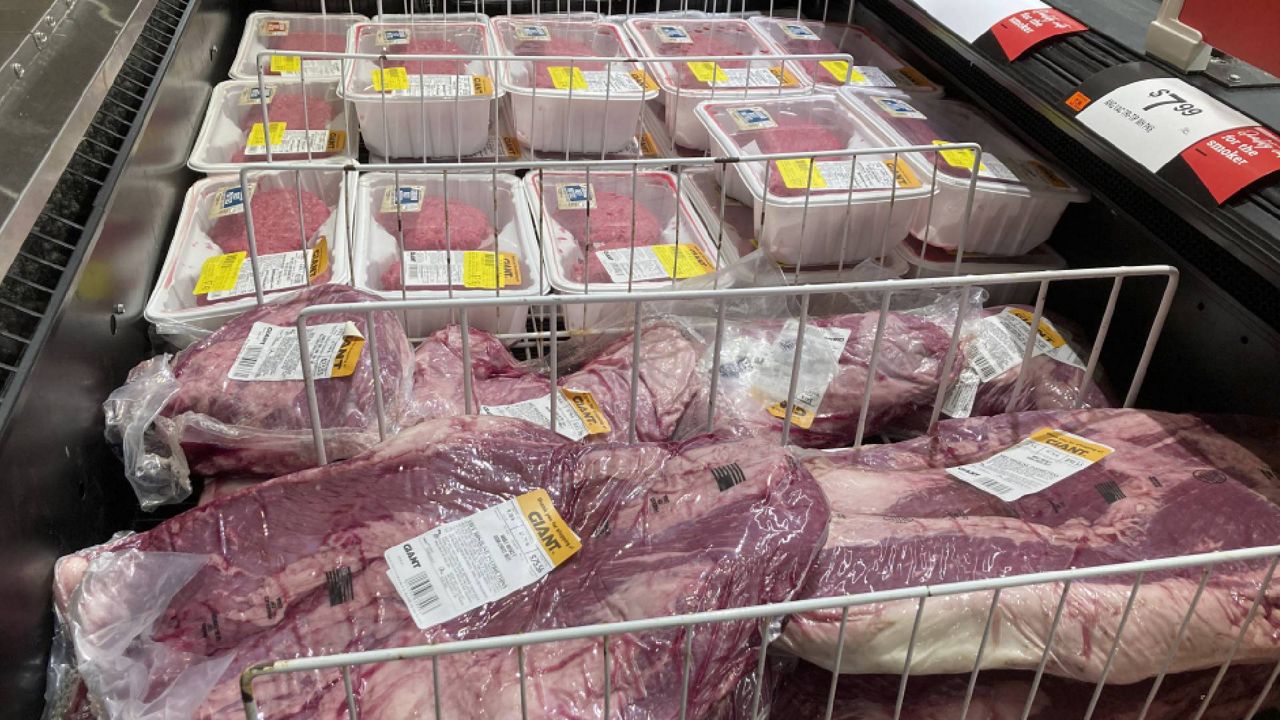 Meat products are displayed for sale at a grocery store in Roslyn, Pa., Tuesday, June 15, 2021. (AP Photo/Matt Rourke)
