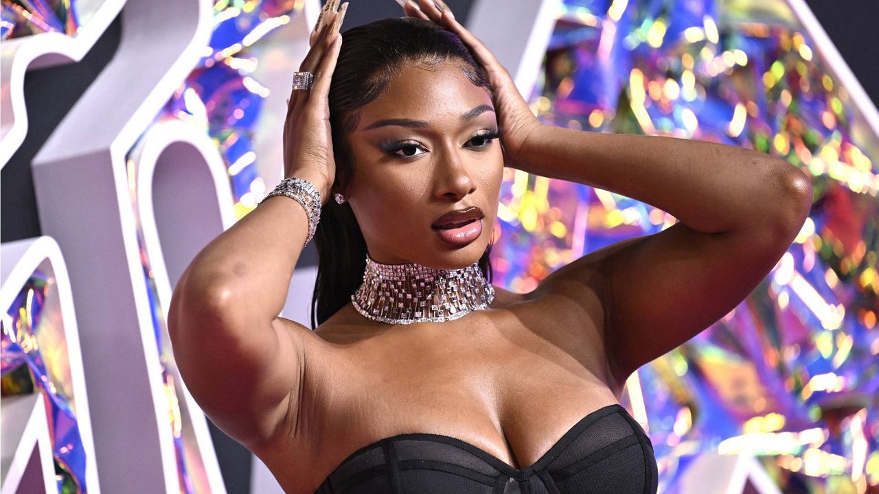 Megan Thee Stallion arrives at the MTV Video Music Awards on Tuesday, Sept. 12, 2023, at the Prudential Center in Newark, N.J. (Photo by Evan Agostini/Invision/AP)