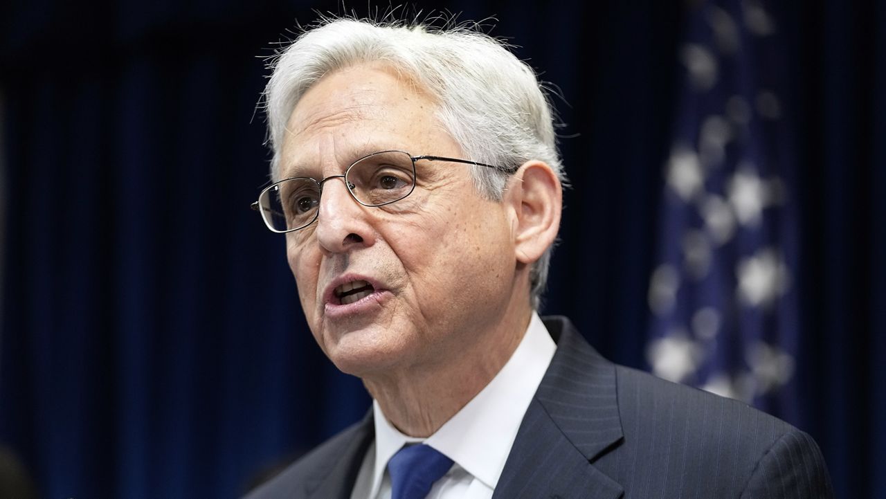 Attorney General Merrick Garland talks during a news conference Friday in Minneapolis about a Justice Department report that found the Minneapolis Police Department has engaged in a pattern or practice of discrimination. (AP Photo/Abbie Parr) 
