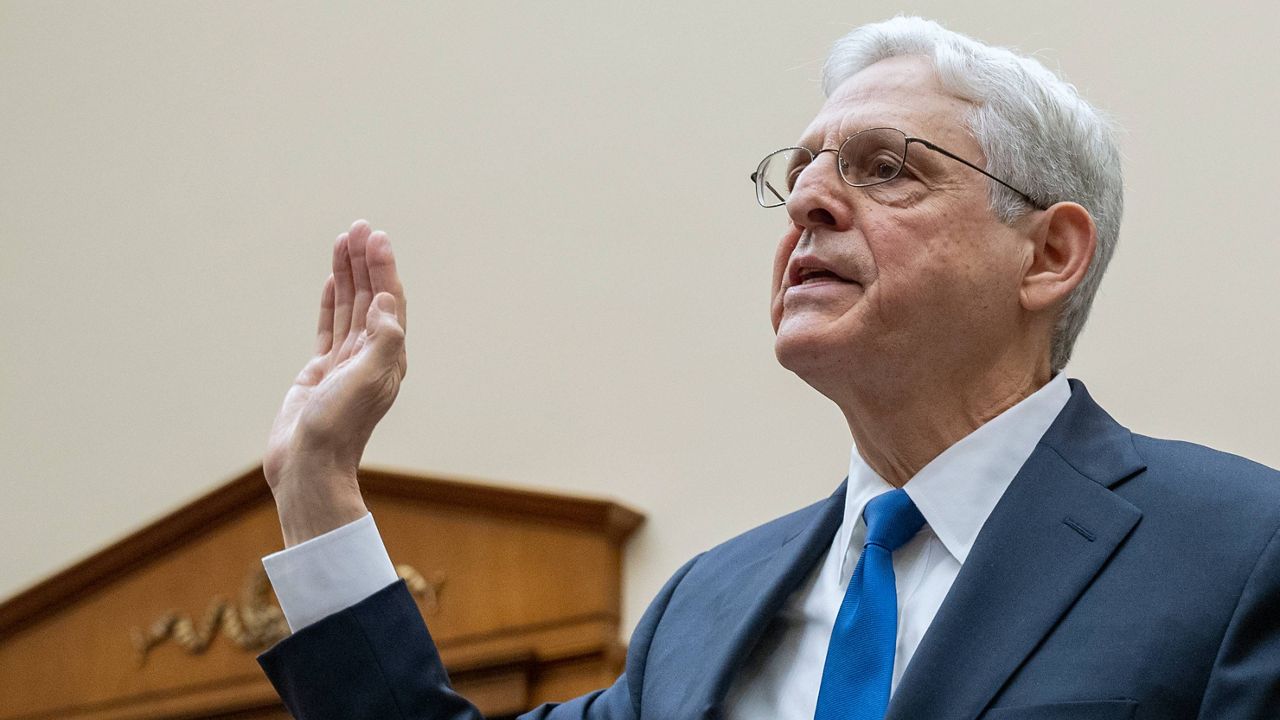 Attorney General Merrick Garland is sworn in during a House Judiciary Committee hearing on the Department of Justice, Tuesday, June 4, 2024, on Capitol Hill in Washington. (AP Photo/Jacquelyn Martin)