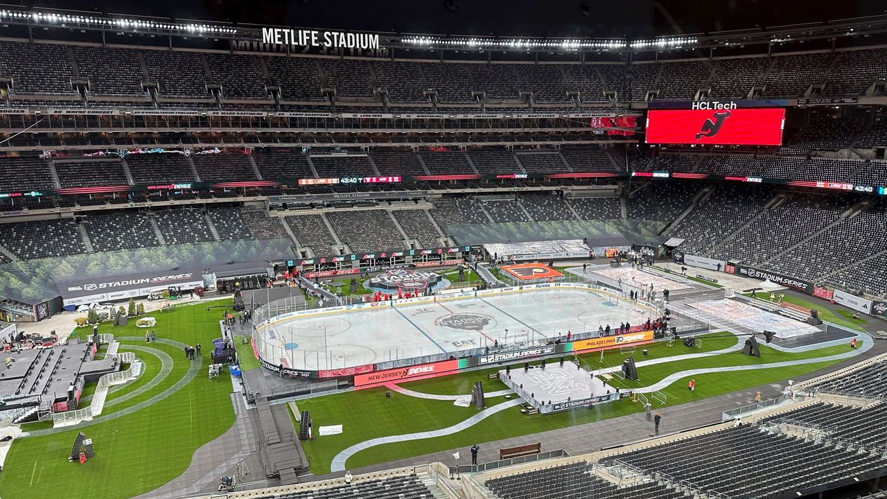 An outdoor rink is set up on Friday, Feb. 16, 2024 at MetLife Stadium in East Rutherford.