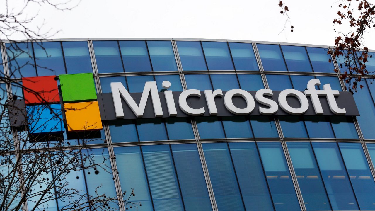 The Microsoft logo is pictured outside the headquarters in Paris, Jan. 8, 2021. (AP Photo/Thibault Camus, File)