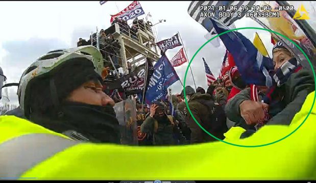 Video still that apparently shows Jalise Middleton taking part in the Jan. 6 insurrection event at the U.S. Capitol. (FBI)
