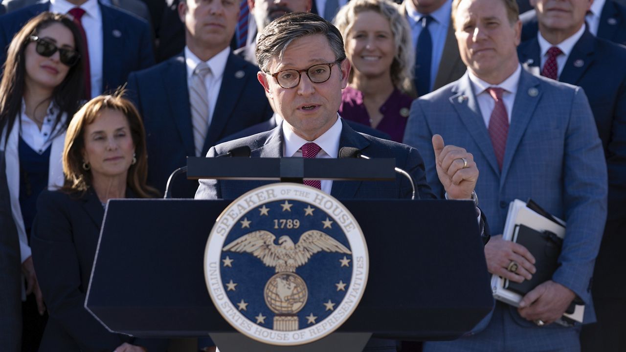 House Speaker Mike Johnson speaks during a news conference at the Capitol in Washington, Wednesday, Oct. 25, 2023. (AP Photo/Jose Luis Magana)