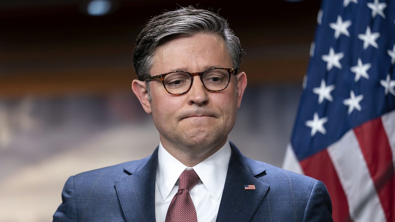 House Speaker Mike Johnson, R-La., pauses during a news conference at the Capitol in Washington, Wednesday, Jan. 10, 2024. (AP Photo/J. Scott Applewhite)