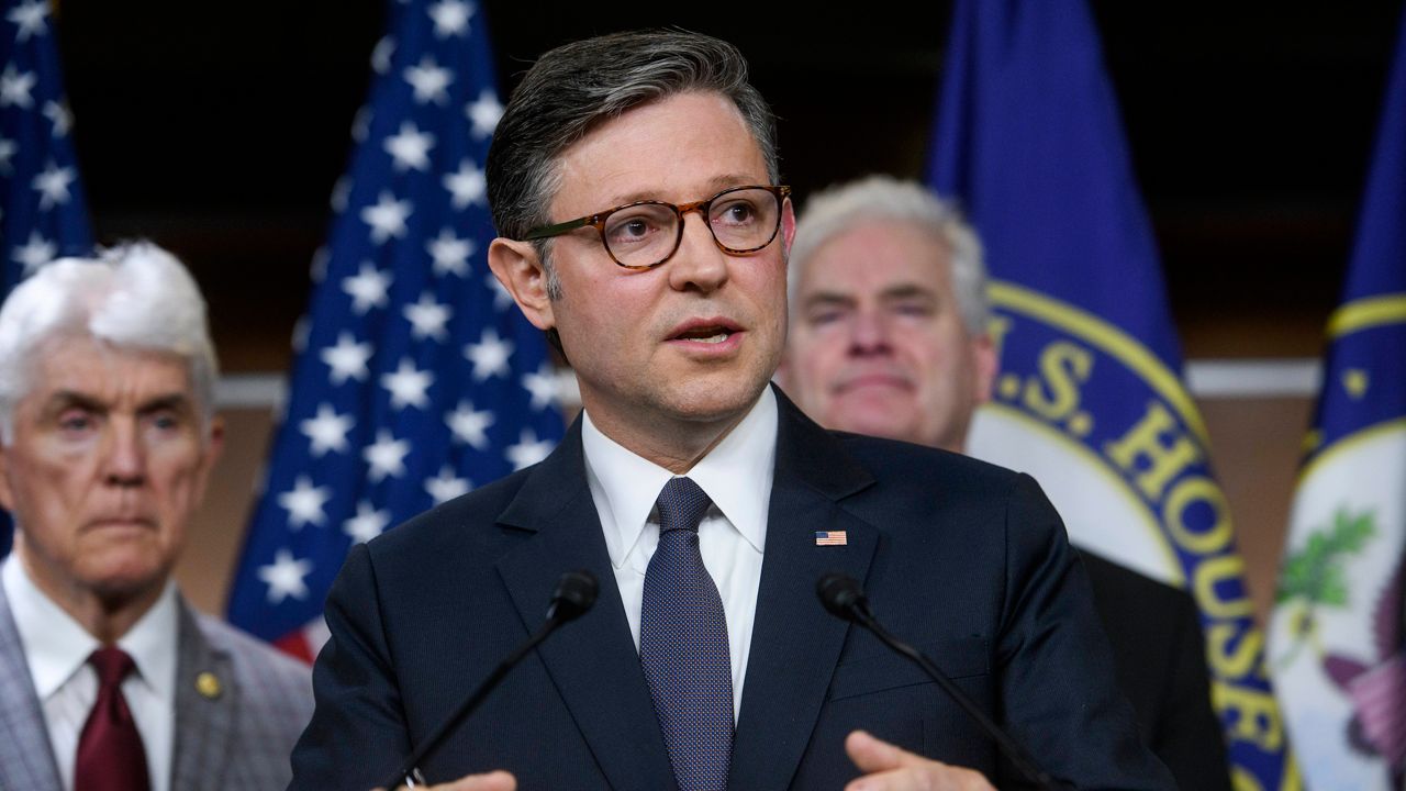 House Speaker Mike Johnson, R-La., speaks during a news conference at the Capitol, Tuesday, May 6, 2025, in Washington. (AP Photo/Rod Lamkey, Jr., File)