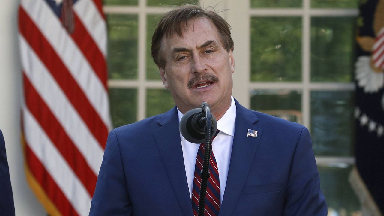 MyPillow CEO Mike Lindell speaks at the White House Rose Garden on March 30, 2020. (AP Photo/Alex Brandon)