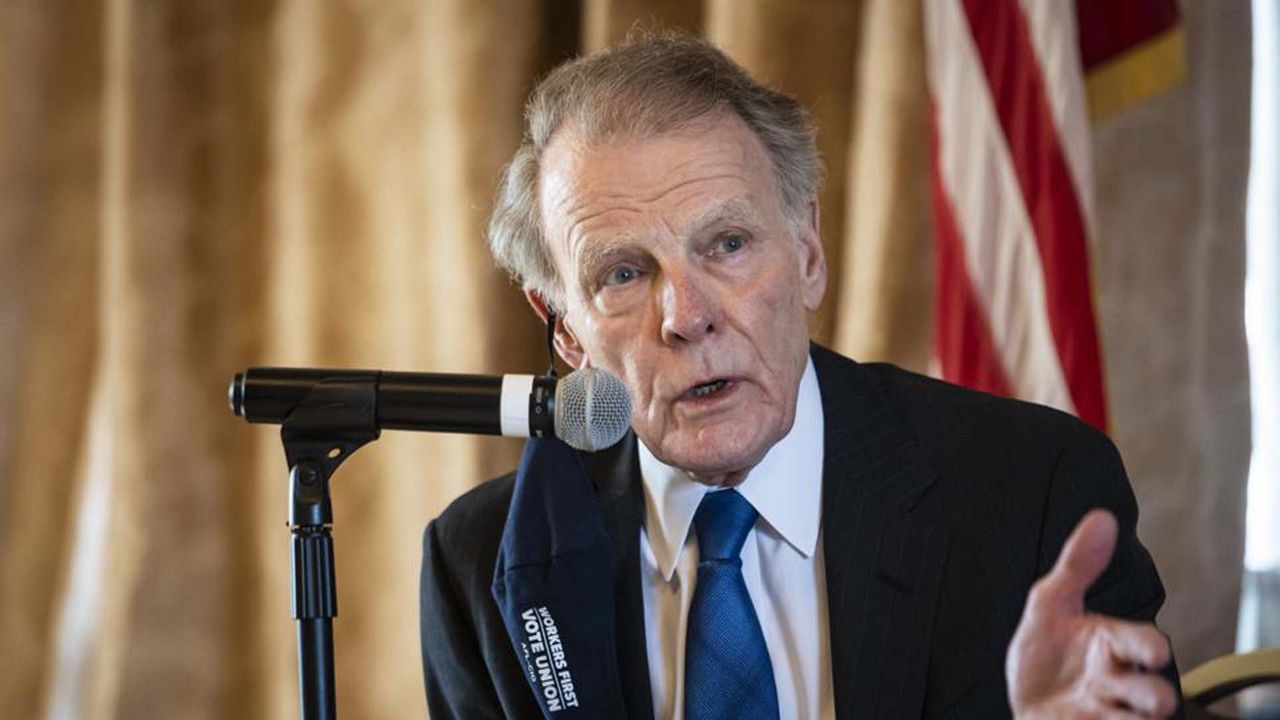 FILE - Illinois' former Speaker of the House Michael Madigan speaks during a committee hearing Thursday, Feb. 25, 2021, in Chicago. During a half-century that the Chicago Democrat was in the General Assembly and nearly four decades as speaker, the longest serving legislative leader in U.S. history, Madigan's name was once uttered in hushed reverence. But it rang with derision among Republican detractors within minutes of U.S. Attorney John Lausch's announcement of the charges of racketeering and bribery Wednesday, March 3, 2022. (Ashlee Rezin Garcia/Chicago Sun-Times via AP, File)