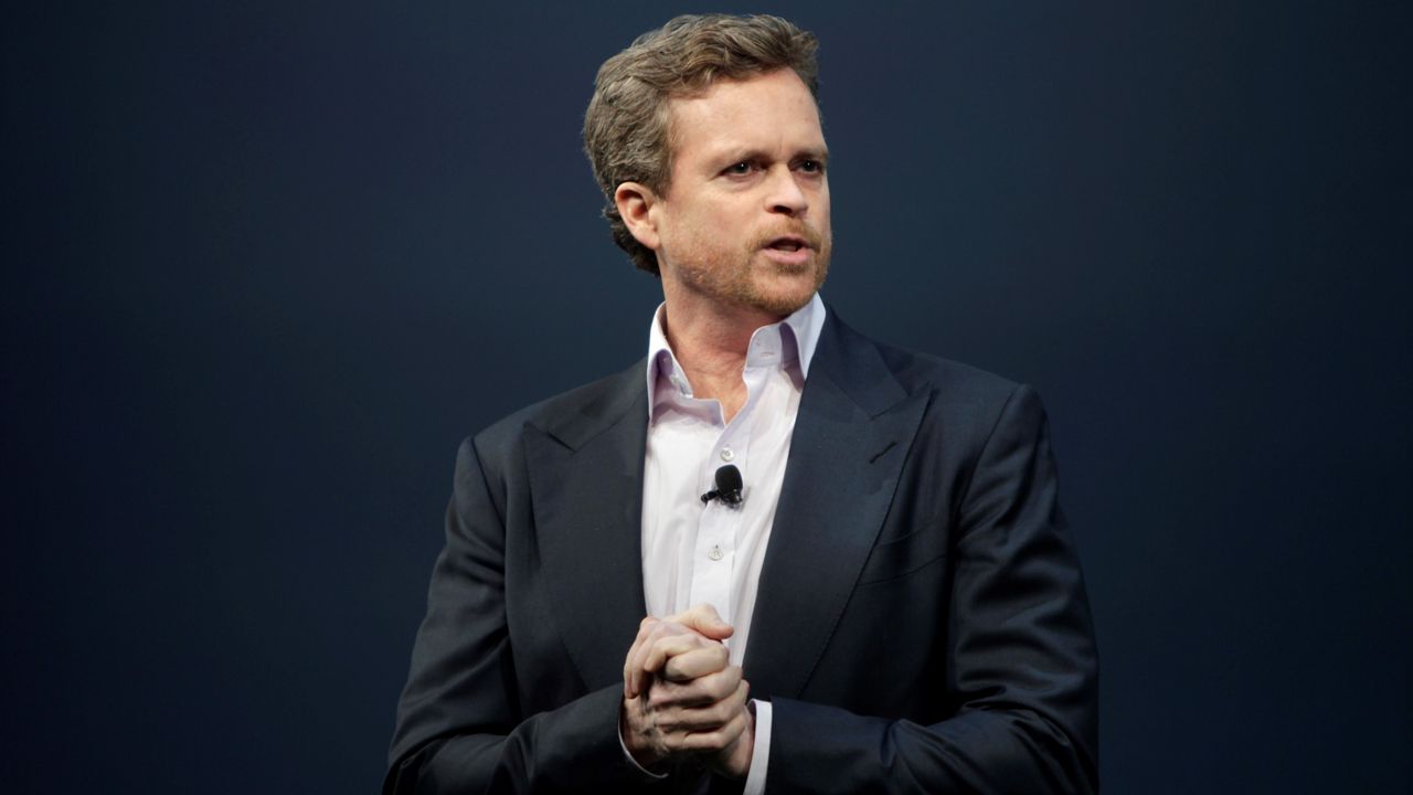 Then-Nike CEO Mark Parker speaks during a presentation in New York, Tuesday, April 3, 2012. (AP Photo/Seth Wenig)