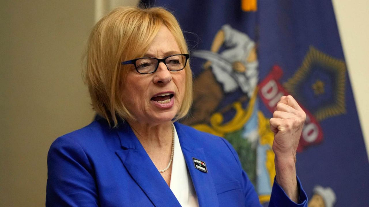 FILE - Maine's Democratic Gov. Janet Mills delivers her State of the State address, Jan. 30, 2024, at the State House in Augusta, Maine. On Monday, April 29, Mills said that she will allow one of a final pair of gun safety bills — a waiting period for gun purchases — to become law without her signature in the wake of the Lewiston, Maine, mass shooting. (AP Photo/Robert F. Bukaty, File)